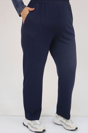 57070 Büyük Beden Önü Simetri Kesim Batik Pantolonlu Takım - Lacivert