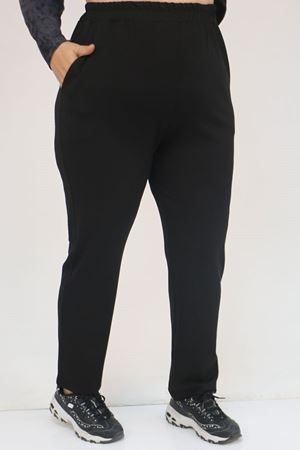 57070 Büyük Beden Önü Simetri Kesim Batik Pantolonlu Takım - Siyah