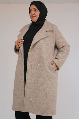 53037 Büyük Beden Mostralı Erkek Yaka Şanel Kaban - Vizon