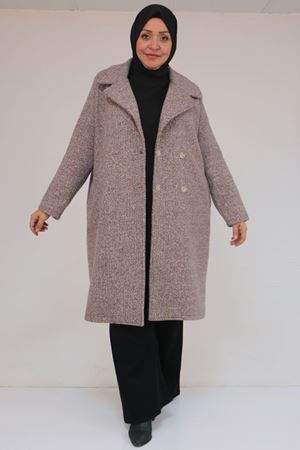 53037 Büyük Beden Mostralı Erkek Yaka Şanel Kaban - Kahve