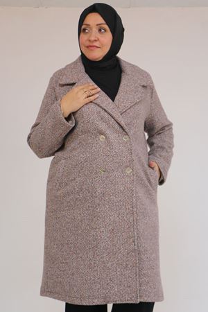 53037 Büyük Beden Mostralı Erkek Yaka Şanel Kaban - Kahve