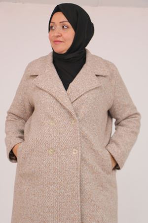 53037 Büyük Beden Mostralı Erkek Yaka Şanel Kaban - Vizon