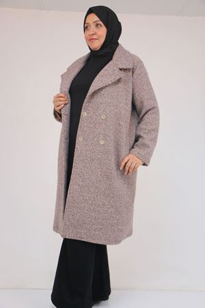 53037 Büyük Beden Mostralı Erkek Yaka Şanel Kaban - Kahve