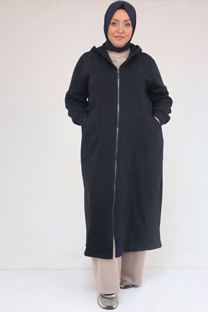 53059 Büyük Beden Kolları Ribanalı Üç İplik Kap - Lacivert