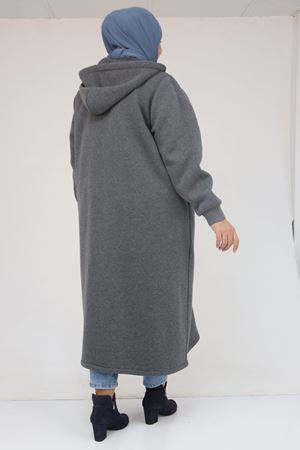 53059 Büyük Beden Kolları Ribanalı Üç İplik Kap - Antrasit