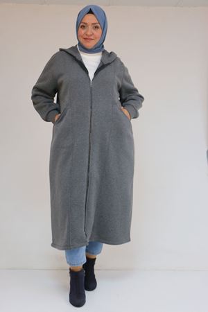 53059 Büyük Beden Kolları Ribanalı Üç İplik Kap - Antrasit