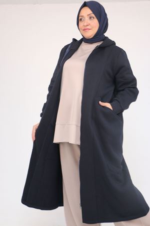 53059 Büyük Beden Kolları Ribanalı Üç İplik Kap - Lacivert