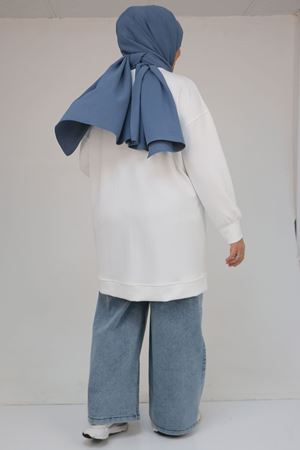 58133 Büyük Beden Kanguru Cepli Modal Tunik - Ekru