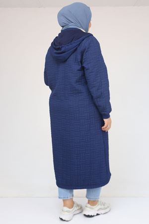 53043 Büyük Beden Yakalı Modal-Kapitone Kap - İndigo