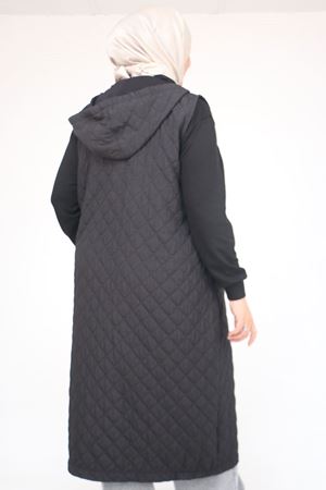 54008-1 Büyük Beden Zincir Kordonlu Modal-Kapitone Yelek - Siyah