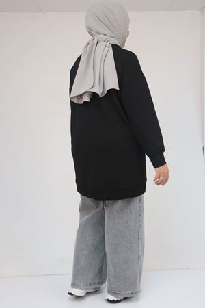 58133 Büyük Beden Kanguru Cepli Modal Tunik - Siyah