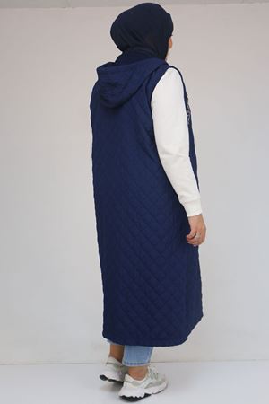 54008 Büyük Beden Zincir Kordonlu Modal-Kapitone Yelek - İndigo