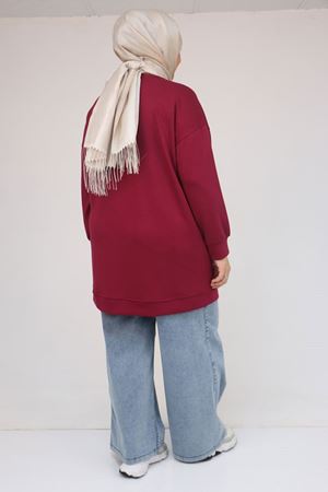 58133 Büyük Beden Kanguru Cepli Modal Tunik - Bordo