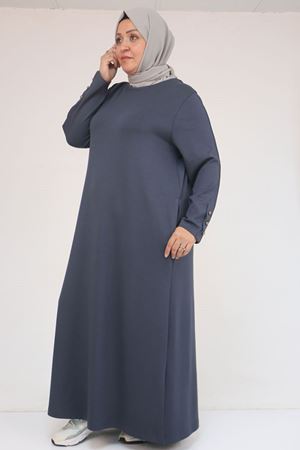 42031 Büyük Beden Cepli Patlı Modal Elbise - Antrasit