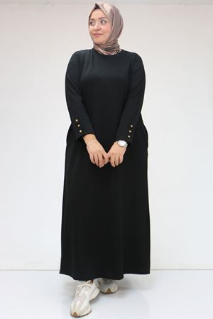42031 Büyük Beden Cepli Patlı Oysho Elbise - Siyah