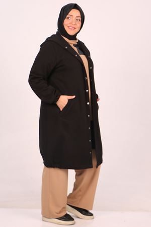 33095 Büyük Beden Çıtçıtlı Altı Lastikli Üç İplik Kap - Siyah