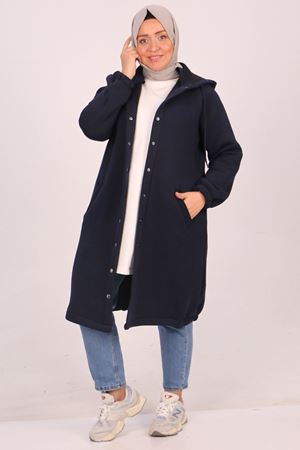 33095 Büyük Beden Çıtçıtlı Altı Lastikli Üç İplik Kap - Lacivert