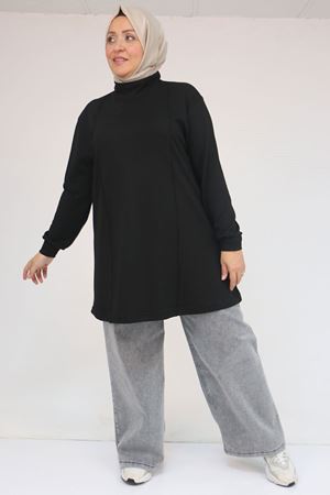 58134 Büyük Beden Boğazlı Yaka Modal Tunik - Siyah