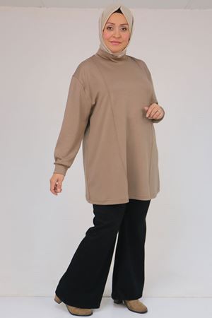 58134 Büyük Beden Boğazlı Yaka Modal Tunik - Taba