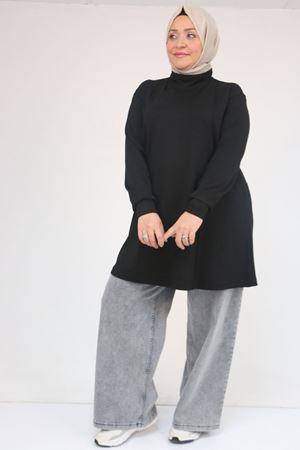 58134 Büyük Beden Boğazlı Yaka Modal Tunik - Siyah