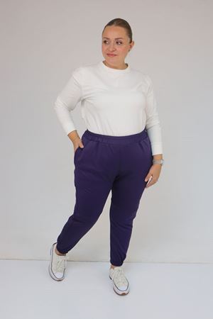 59508 Büyük Beden Parçalı Beli Lastikli Tayt - Mor
