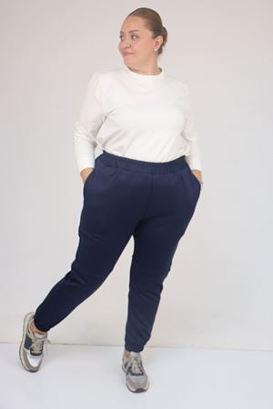 59508 Büyük Beden Parçalı Beli Lastikli Tayt - Lacivert