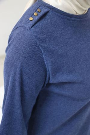 58155 Büyük Beden Kolları Lastikli Perçinli Mir Tunik - İndigo