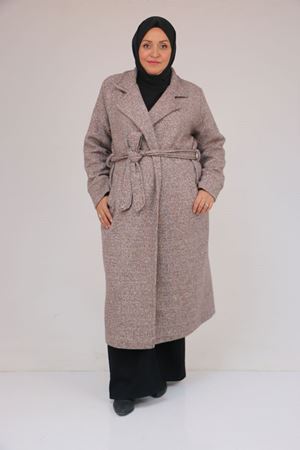 53050 Büyük Beden Şanel Kalın Manşetli Kaban - Kahve