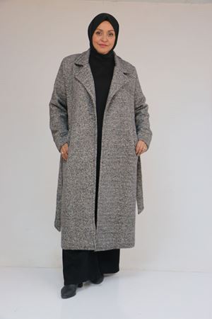 53050 Büyük Beden Şanel Kalın Manşetli Kaban - Siyah