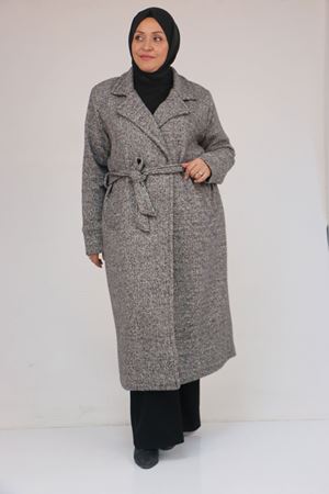 53050 Büyük Beden Şanel Kalın Manşetli Kaban - Siyah