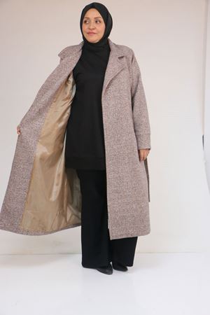 53050 Büyük Beden Şanel Kalın Manşetli Kaban - Kahve