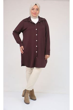 58168 Büyük Beden Erkek Yakalı Çıtçıtlı Modal Tunik - Kahve