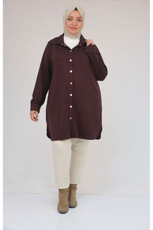 58168 Büyük Beden Erkek Yakalı Çıtçıtlı Modal Tunik - Kahve