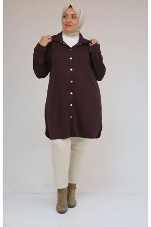 58168 Büyük Beden Erkek Yakalı Çıtçıtlı Modal Tunik - Kahve