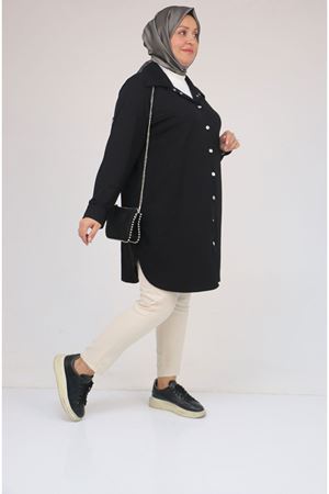 58168 Büyük Beden Erkek Yakalı Çıtçıtlı Modal Tunik - Siyah