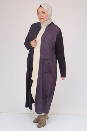 53058 Büyük Beden Fermuarlı Batik-Modal Ceket - Mürdüm