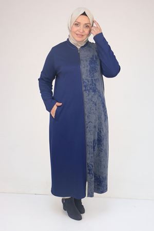 53058 Büyük Beden Fermuarlı Batik-Modal Ceket - İndigo