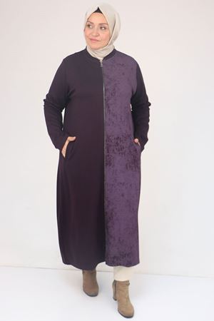 53058 Büyük Beden Fermuarlı Batik-Modal Ceket - Mürdüm