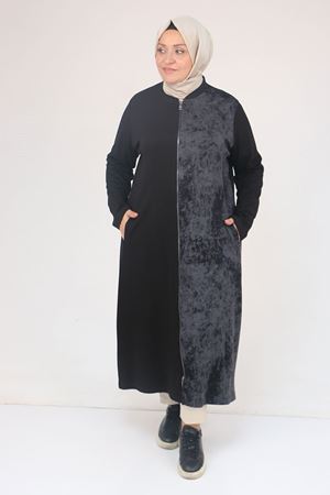 53058 Büyük Beden Fermuarlı Batik-Modal Ceket - Siyah