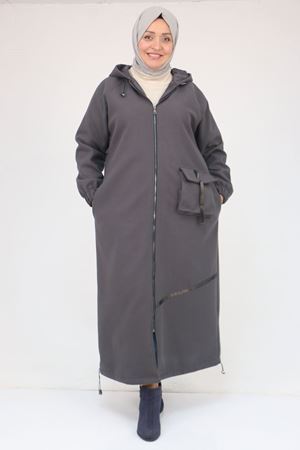 43082 Büyük Beden Eteği Bebe Lastikli Kaşe Kaban - Antrasit