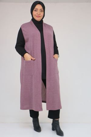 54012 Büyük Beden Cepli Giy-Çık Mir Yelek - Gül Kurusu