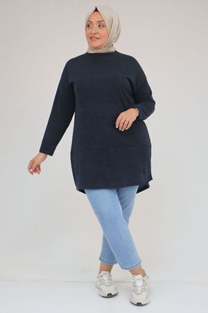58166 Büyük Beden Makas Mir Tunik - Lacivert