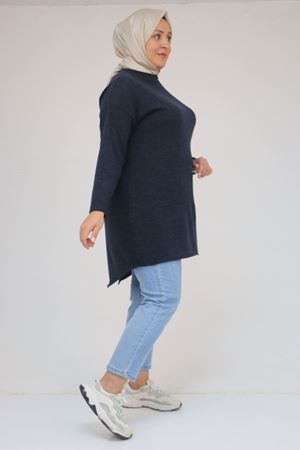58166 Büyük Beden Makas Mir Tunik - Lacivert