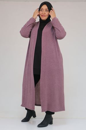 53061 Büyük Beden Cepli Uzun Mir Ceket - Gül Kurusu