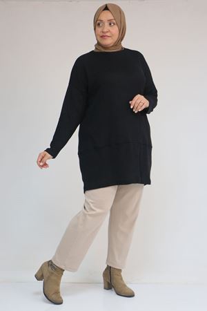 58166 Büyük Beden Makas Mir Tunik - Siyah