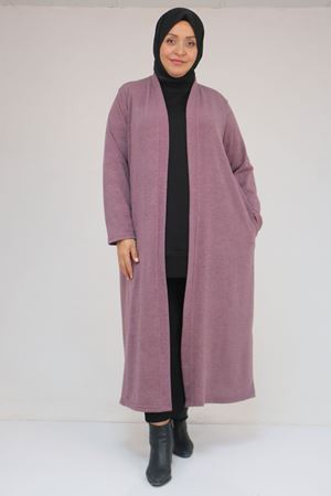 53061 Büyük Beden Cepli Uzun Mir Ceket - Gül Kurusu