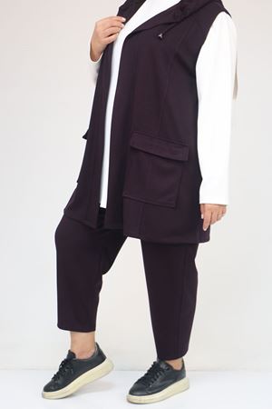 57305 Büyük Beden Modal Yeleği Cepli Üçlü Takım - Mürdüm