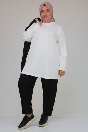 57305 Büyük Beden Modal Yeleği Cepli Üçlü Takım - Siyah