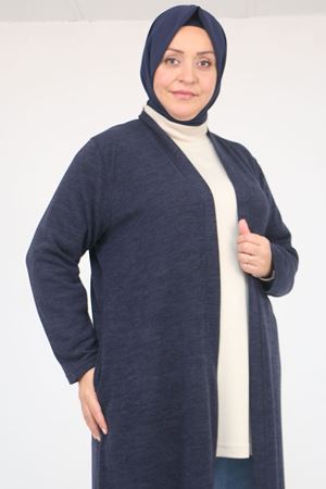 53061 Büyük Beden Cepli Uzun Mir Ceket - Lacivert