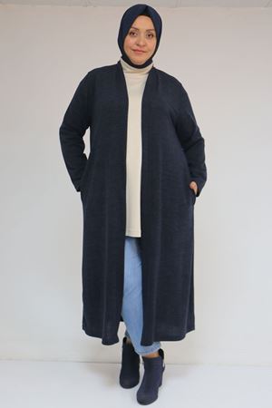 53061 Büyük Beden Cepli Uzun Mir Ceket - Lacivert